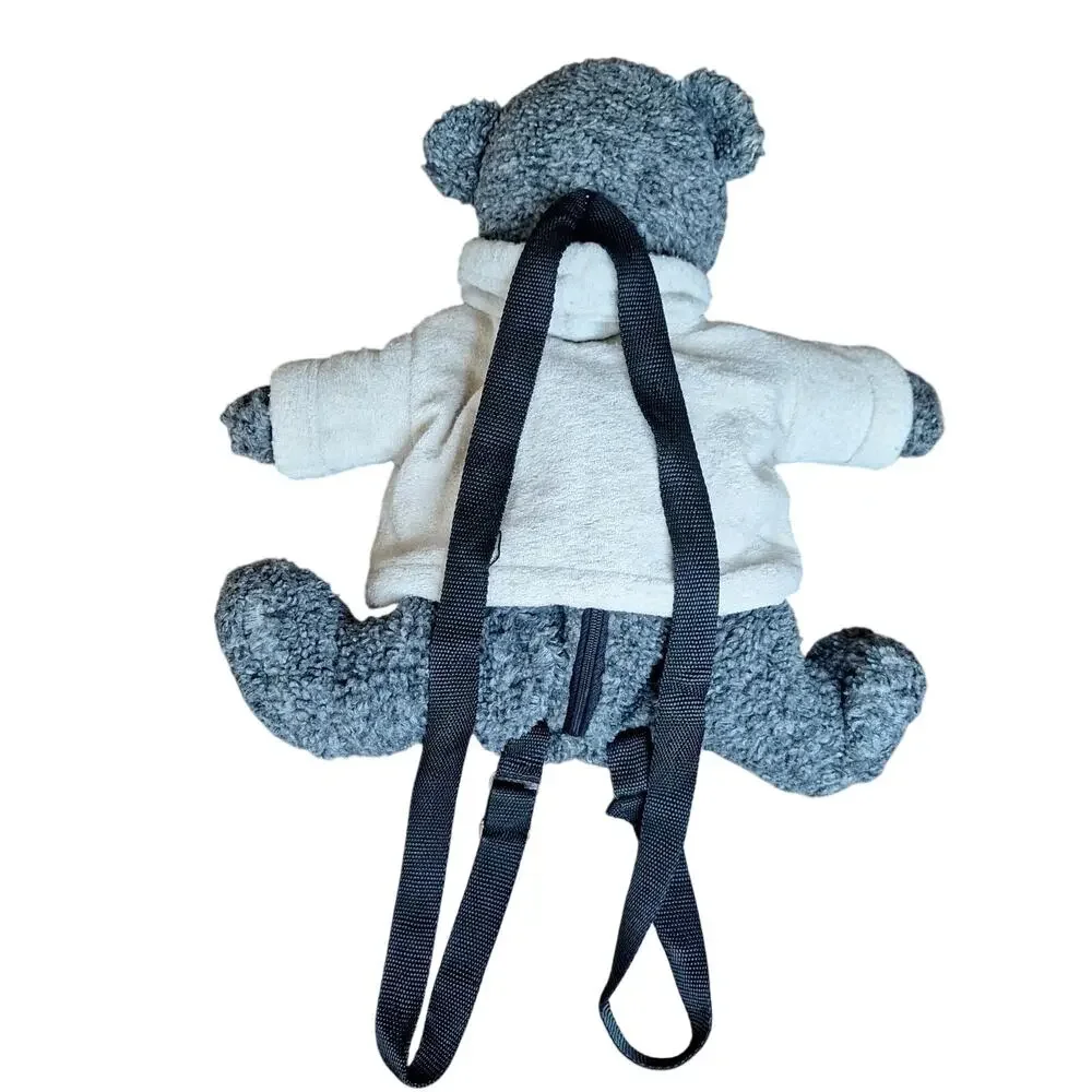 RARE VTG BV Collection Plush Teddy Bear Backpack Dark Gray Cream Hoodie Y2K 18